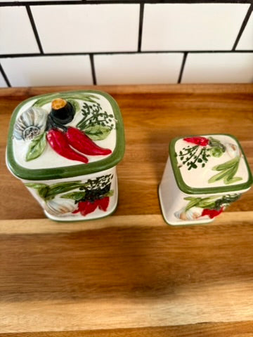 Vintage Delizie di Calabria Italian Ceramic Kitchen Canisters – Set of 2