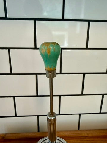 Glass Jar Nut Herb Chopper With A Turquoise Wooden Knob