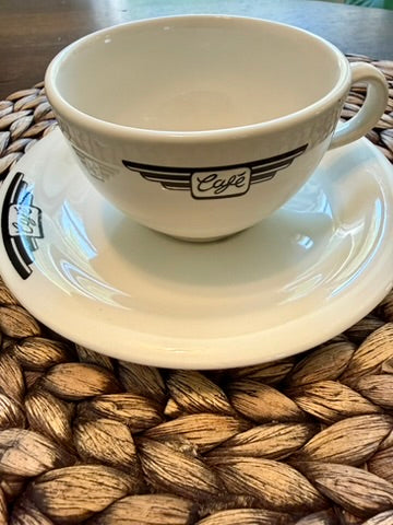 Vintage John Tams England "Cafe" Pattern Cup And Saucer 8-piece Set