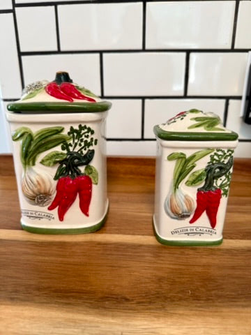 Vintage Delizie di Calabria Italian Ceramic Kitchen Canisters – Set of 2