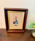 Vintage Framed Needlepoint Wall Art - Victorian Girl in Bonnet