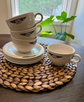 Vintage John Tams England "Cafe" Pattern Cup And Saucer 8-piece Set