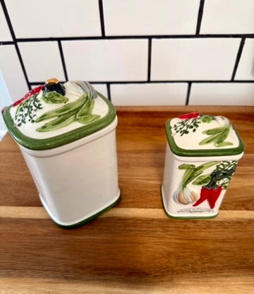 Vintage Delizie di Calabria Italian Ceramic Kitchen Canisters – Set of 2