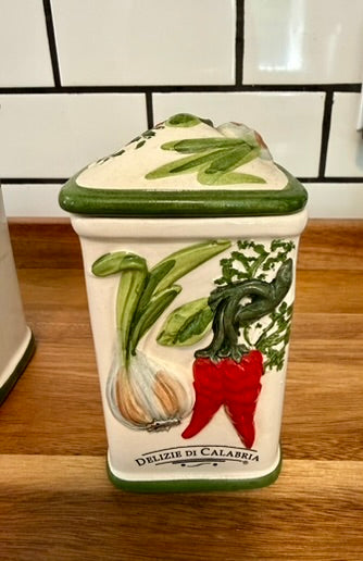 Vintage Delizie di Calabria Italian Ceramic Kitchen Canisters – Set of 2