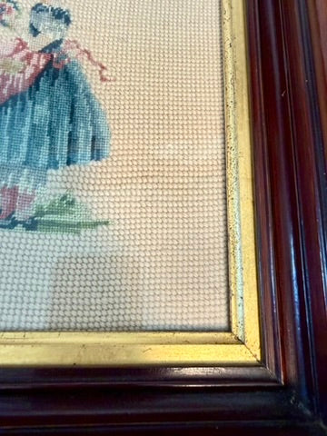 Vintage Framed Needlepoint Wall Art - Victorian Girl in Bonnet