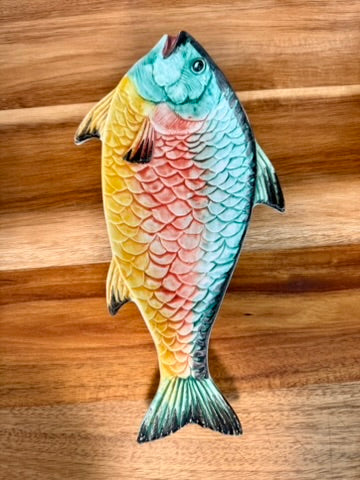 Italian Ceramic Fish Platter – Hand-Painted Majolica - Vintage