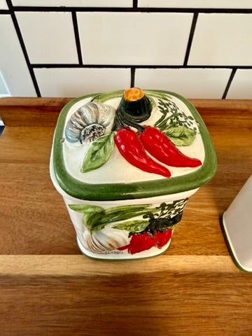 Vintage Delizie di Calabria Italian Ceramic Kitchen Canisters – Set of 2