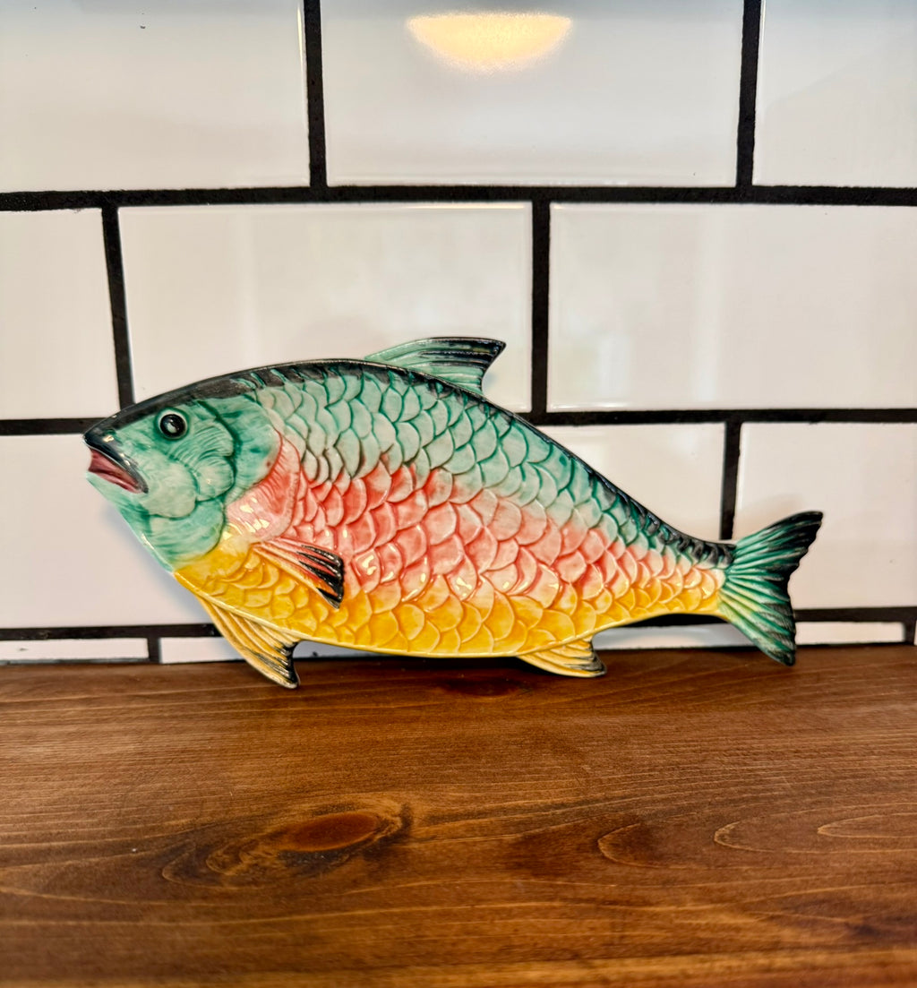 Italian Ceramic Fish Platter – Hand-Painted Majolica - Vintage