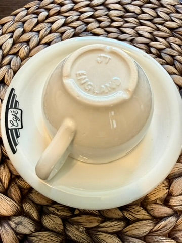 Vintage John Tams England "Cafe" Pattern Cup And Saucer 8-piece Set