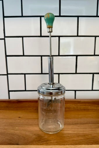 Glass Jar Nut Herb Chopper With A Turquoise Wooden Knob