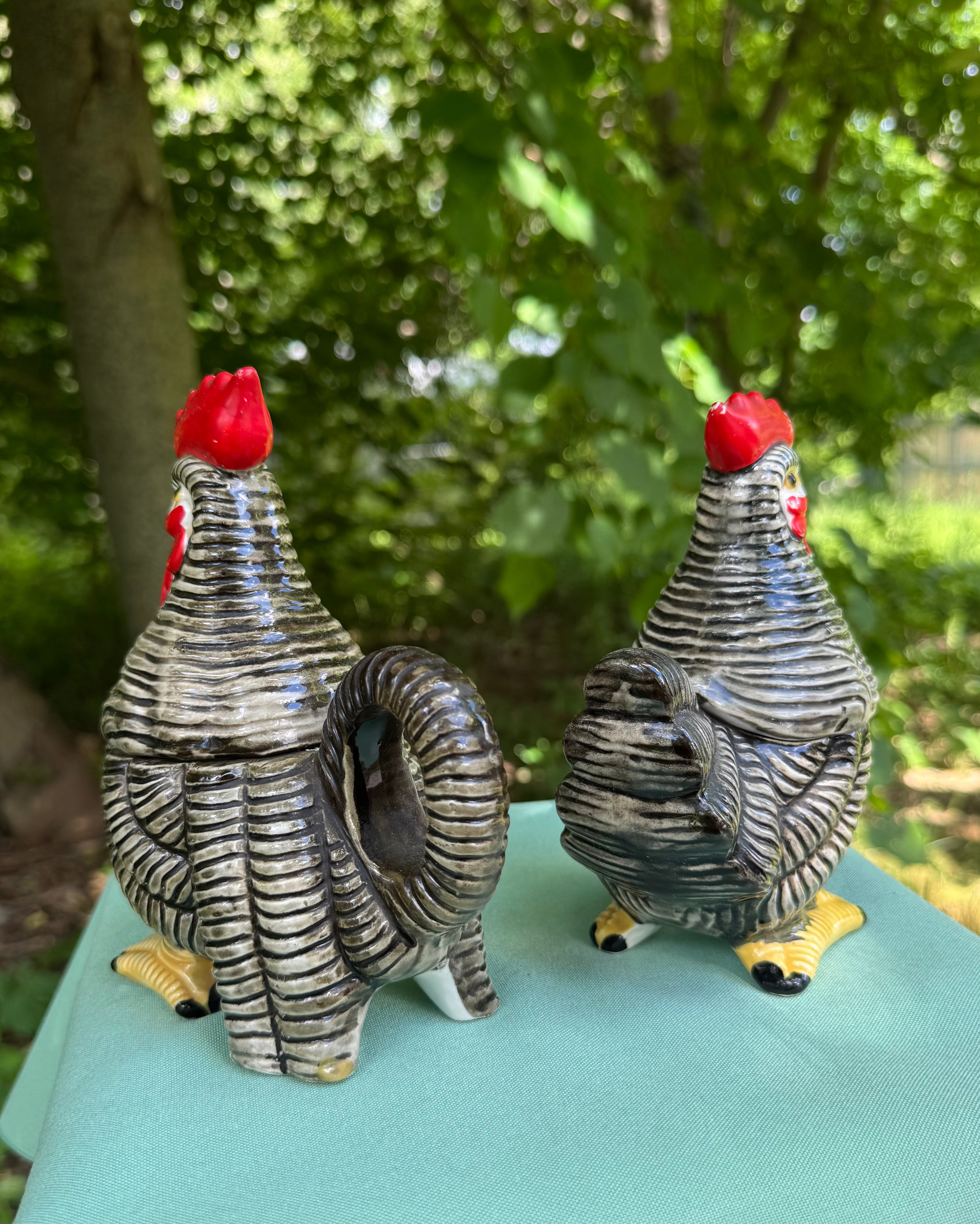 Vintage Rooster and Hen Salt, Pepper, Cream, and Sugar Set