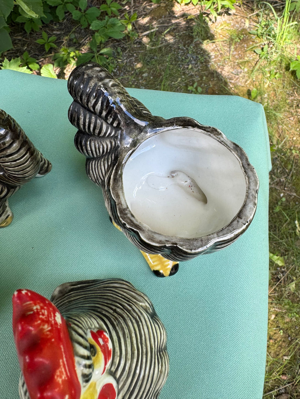 Vintage Rooster and Hen Salt, Pepper, Cream, and Sugar Set