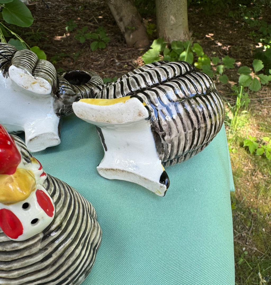 Vintage Rooster and Hen Salt, Pepper, Cream, and Sugar Set