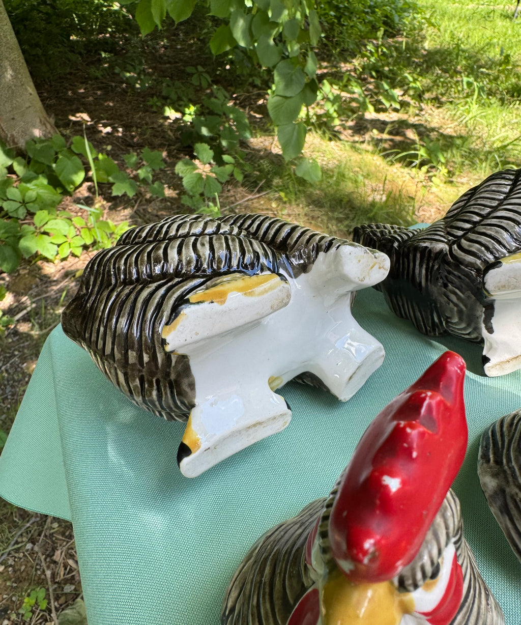 Vintage Rooster and Hen Salt, Pepper, Cream, and Sugar Set