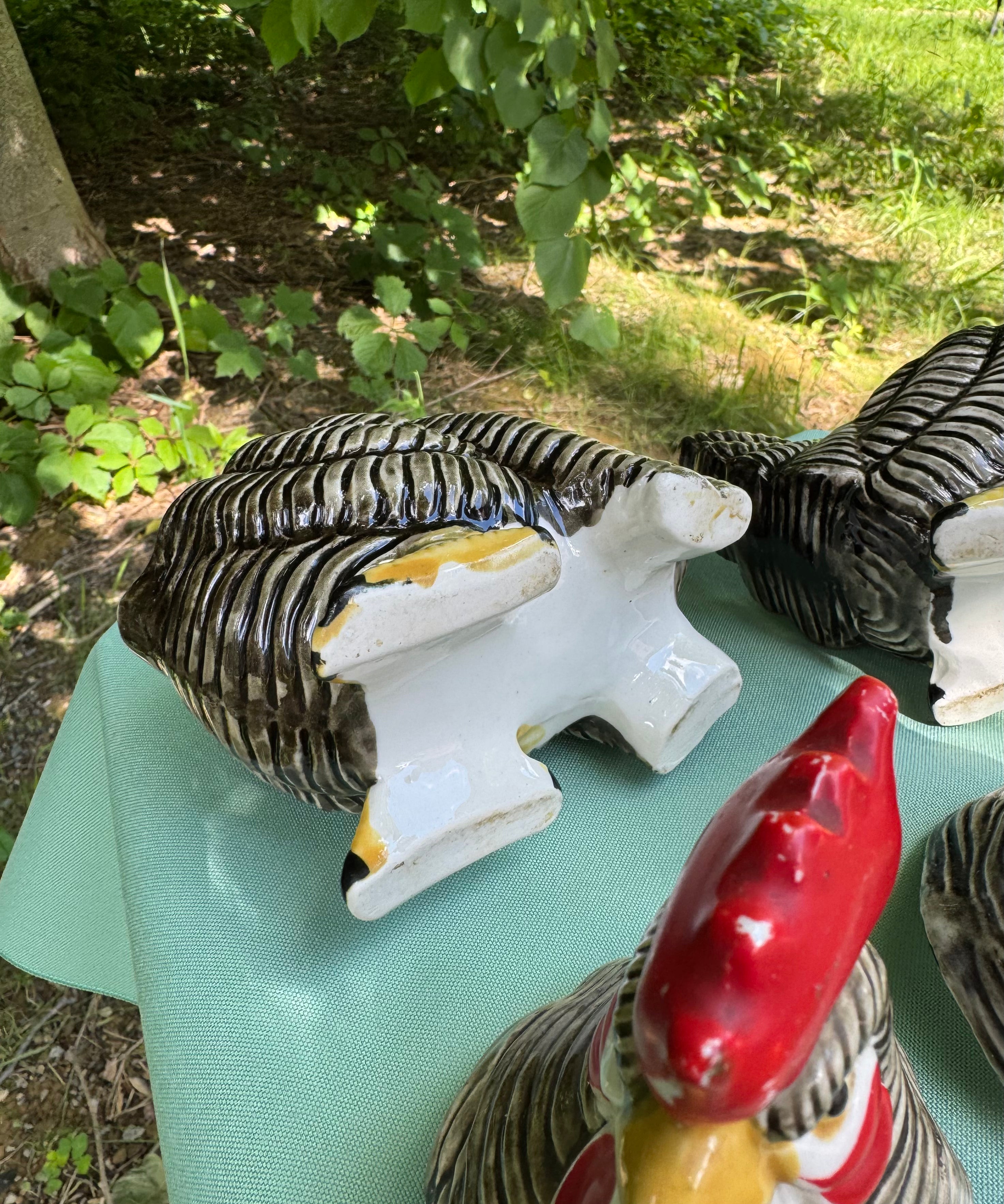 Vintage Rooster and Hen Salt, Pepper, Cream, and Sugar Set