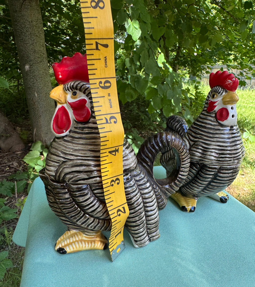 Vintage Rooster and Hen Salt, Pepper, Cream, and Sugar Set
