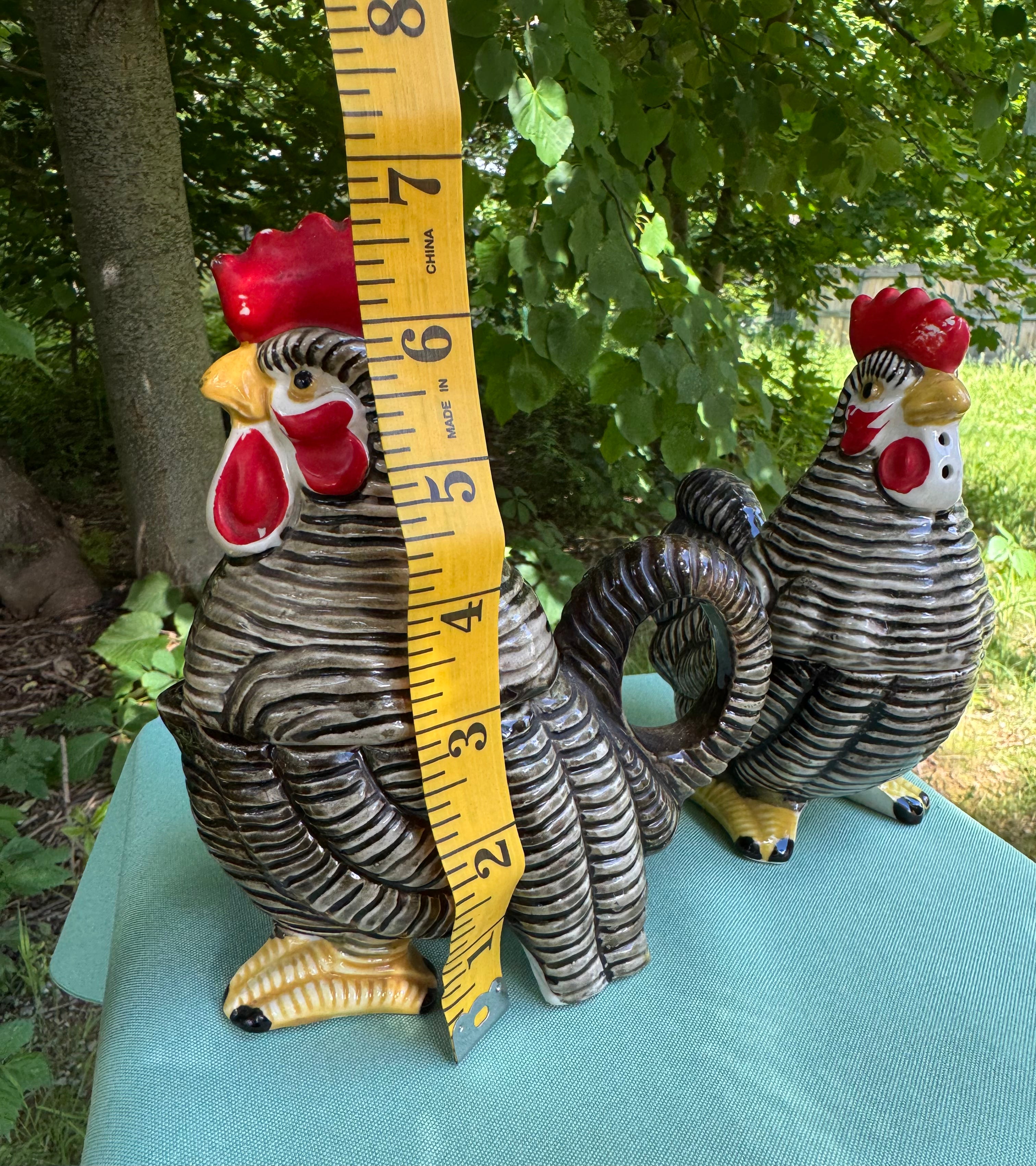 Vintage Rooster and Hen Salt, Pepper, Cream, and Sugar Set