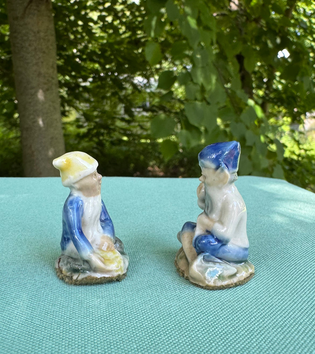 Vintage Wade Whimsies 'Lucky Fairy Folk' Porcelain Leprechaun Miniature (set of 2)